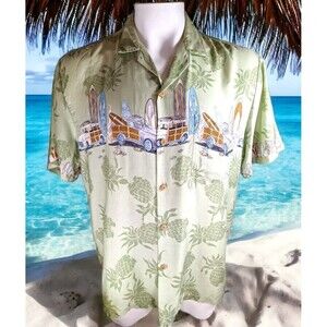 Vintage DIAMOND HEAD Made In Hawaii Hawaiian Button Shirt Woody Moss Green Lg EC